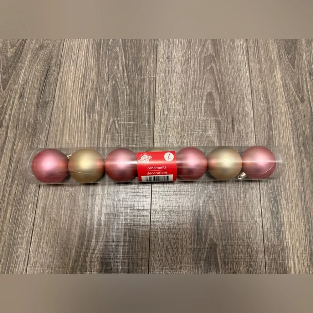 Christmas House Pink Gold Small Ball Ornaments NWT 7 Pieces